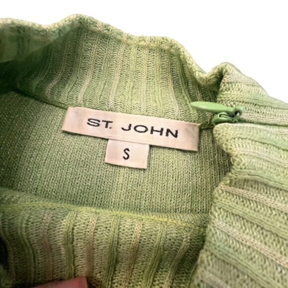 St. John Top Knit Mock Neck Sleeveless Two Tone Green SMALL Vintage Neck Warmer - Picture 10 of 16